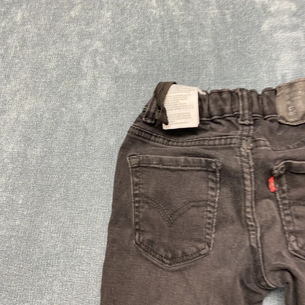 Levi's 511 Slim Fit Jeans Boys 7 Black Dark Wash Adjustable Waist Distressed.
